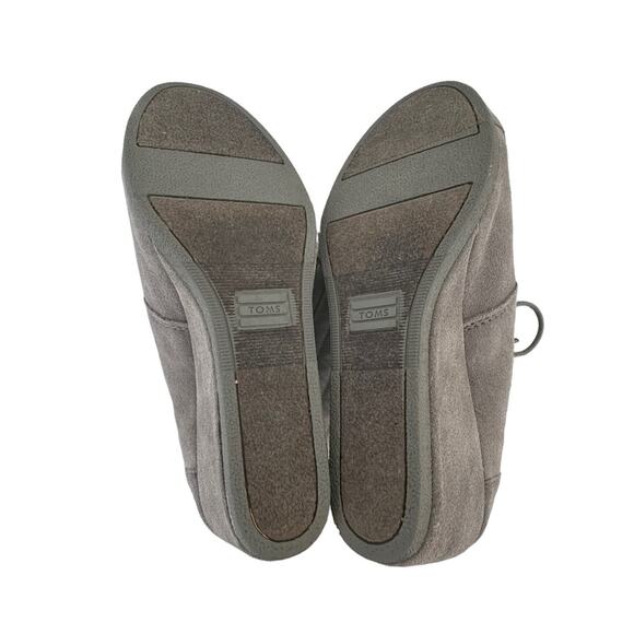 Toms | Size 7.5 Wedge Suede Embroidered Bootie Lace Up Desert Grey Southwestern - Picture 8 of 9